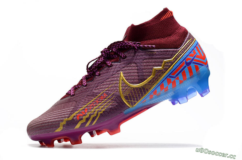 Men's Nike Air Zoom Mercurial Superfly 9 Elite FG Firm Ground High-Tops Football Boots - Purple/Blue/Gold 5