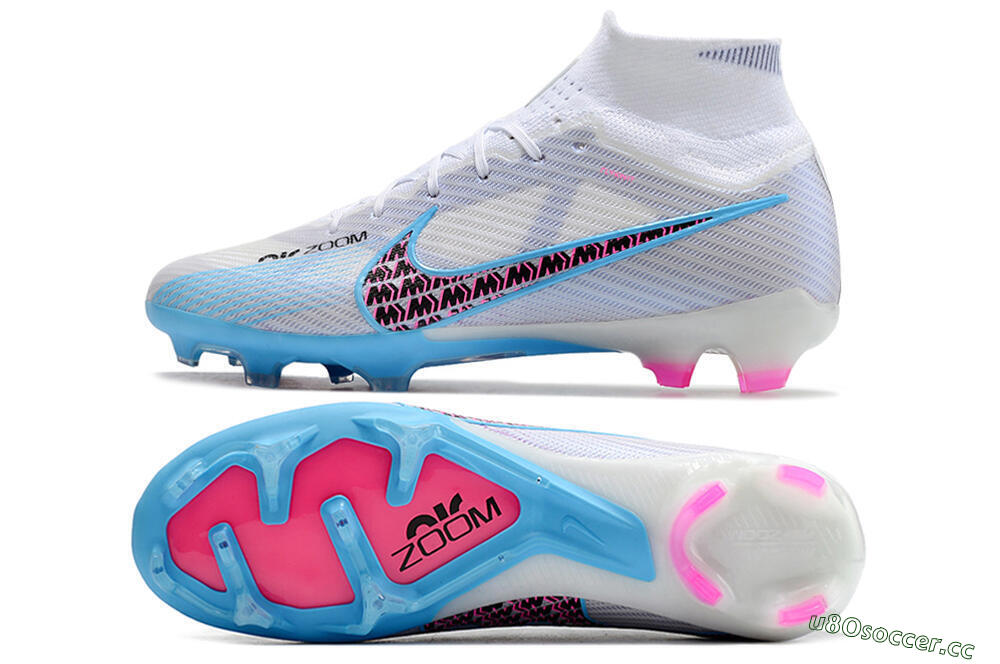 Men's Nike Air Zoom Mercurial Superfly 9 Elite FG Firm Ground High-Tops Football Boots - White/Blue/Pink 1