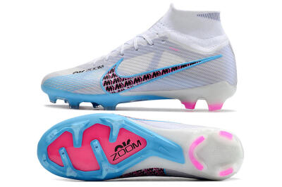 Men's Nike Air Zoom Mercurial Superfly 9 Elite FG Firm Ground High-Tops Football Boots - White/Blue/Pink