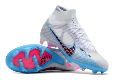 Men's Nike Air Zoom Mercurial Superfly 9 Elite FG Firm Ground High-Tops Football Boots - White/Blue/Pink