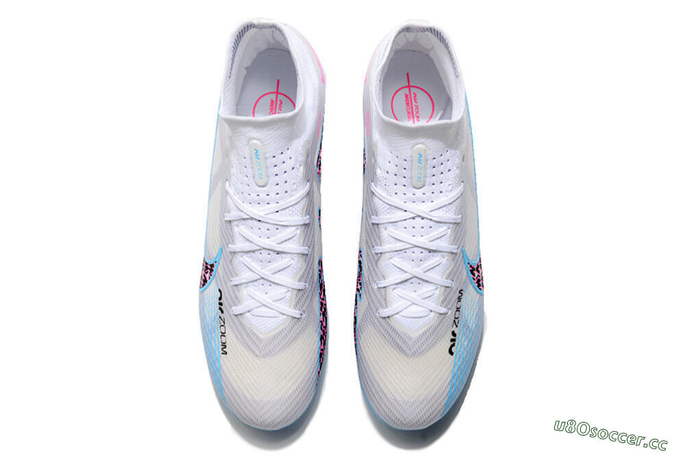 Men's Nike Air Zoom Mercurial Superfly 9 Elite FG Firm Ground High-Tops Football Boots - White/Blue/Pink 4