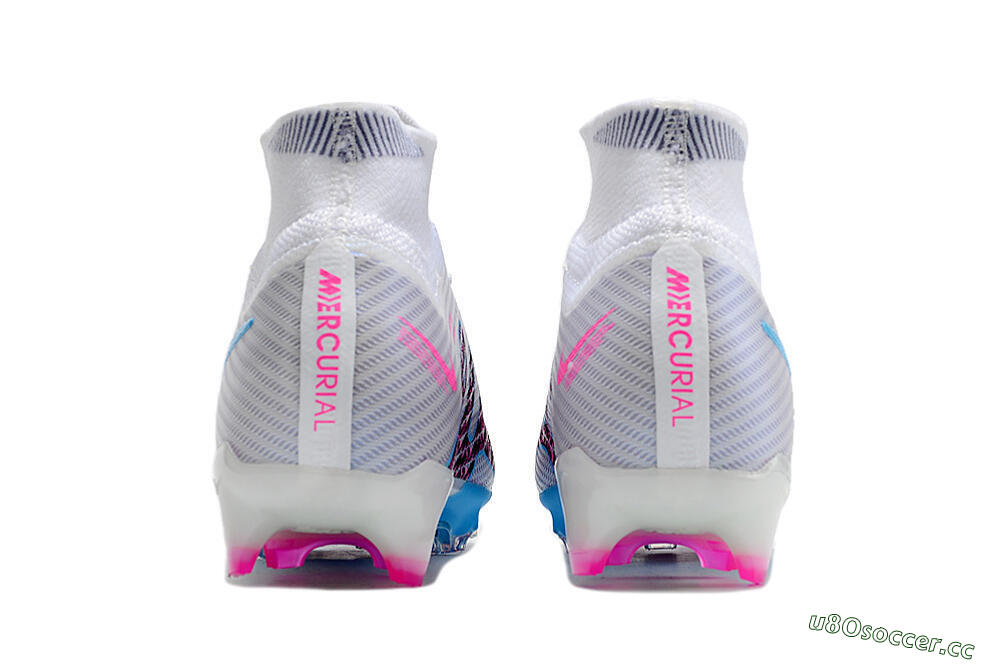 Men's Nike Air Zoom Mercurial Superfly 9 Elite FG Firm Ground High-Tops Football Boots - White/Blue/Pink 5