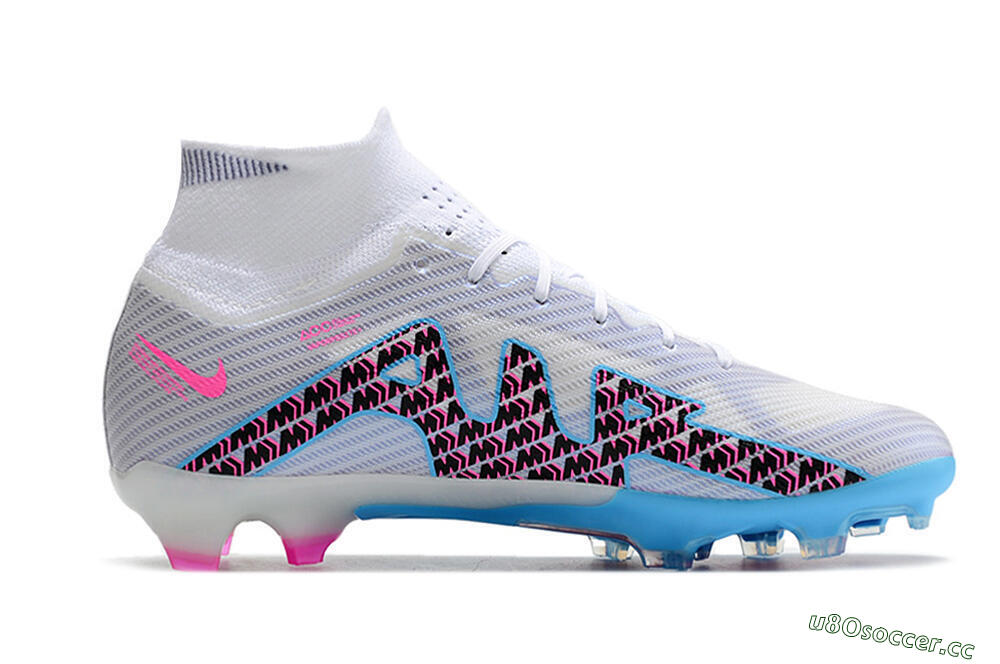 Men's Nike Air Zoom Mercurial Superfly 9 Elite FG Firm Ground High-Tops Football Boots - White/Blue/Pink 7