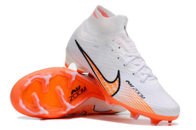 Men's Nike Air Zoom Mercurial Superfly 9 Elite FG Firm Ground High-Tops Football Boots - White/Orange/Black