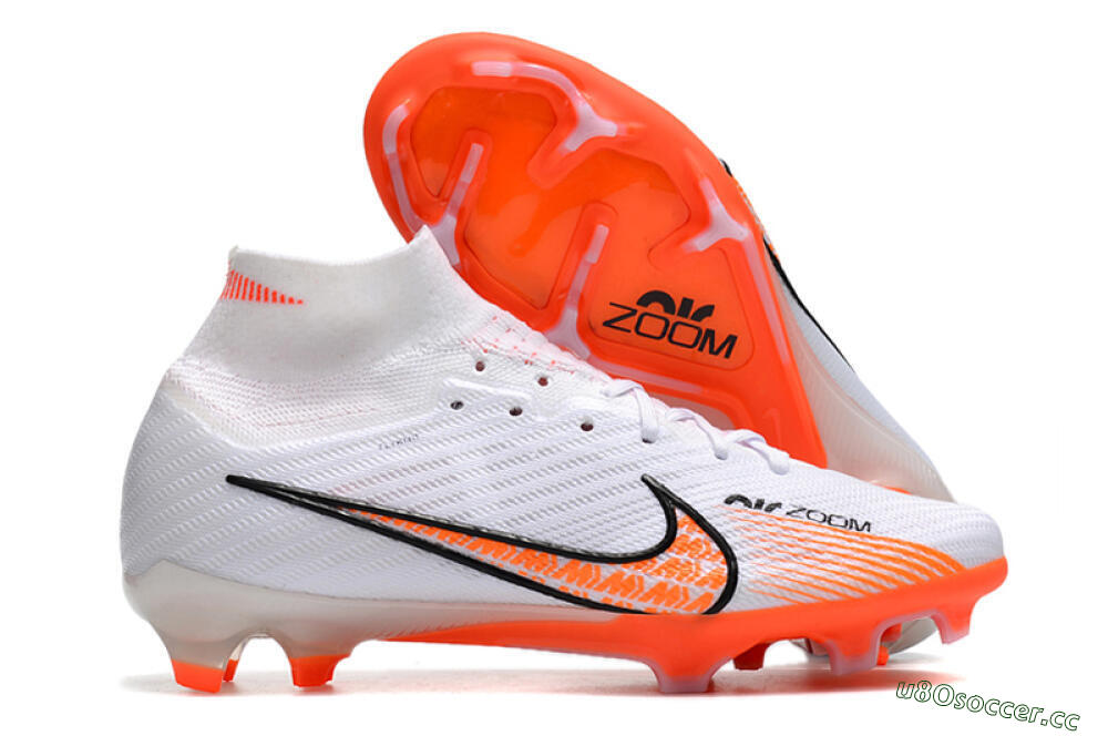 Men's Nike Air Zoom Mercurial Superfly 9 Elite FG Firm Ground High-Tops Football Boots - White/Orange/Black 2