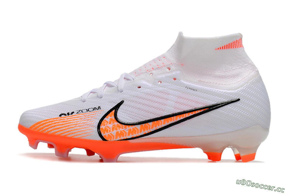 Men's Nike Air Zoom Mercurial Superfly 9 Elite FG Firm Ground High-Tops Football Boots - White/Orange/Black 0