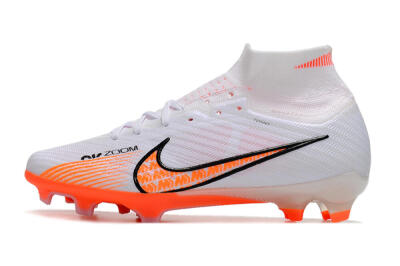 Men's Nike Air Zoom Mercurial Superfly 9 Elite FG Firm Ground High-Tops Football Boots - White/Orange/Black