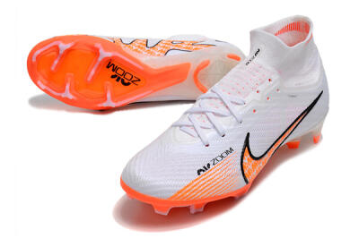 Men's Nike Air Zoom Mercurial Superfly 9 Elite FG Firm Ground High-Tops Football Boots - White/Orange/Black