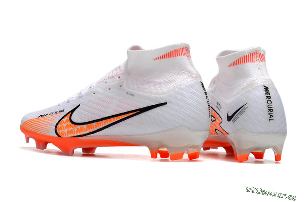 Men's Nike Air Zoom Mercurial Superfly 9 Elite FG Firm Ground High-Tops Football Boots - White/Orange/Black 4
