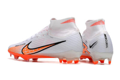 Men's Nike Air Zoom Mercurial Superfly 9 Elite FG Firm Ground High-Tops Football Boots - White/Orange/Black