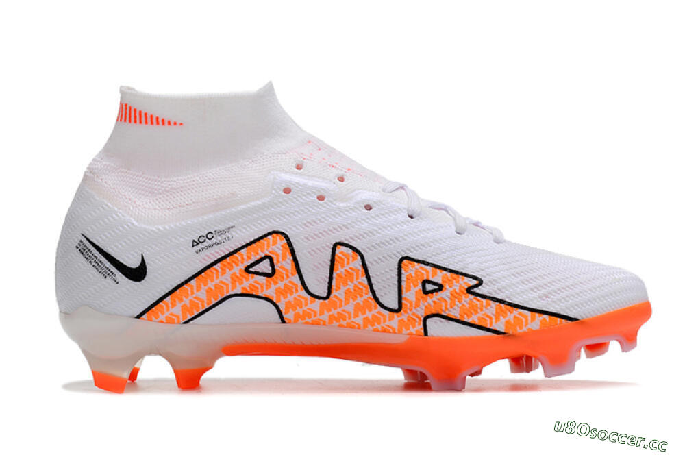 Men's Nike Air Zoom Mercurial Superfly 9 Elite FG Firm Ground High-Tops Football Boots - White/Orange/Black 5