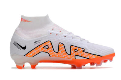 Men's Nike Air Zoom Mercurial Superfly 9 Elite FG Firm Ground High-Tops Football Boots - White/Orange/Black