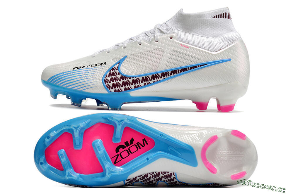 Men's Nike Air Zoom Mercurial Superfly 9 Elite FG Firm Ground High-Tops Football Boots - Grey/Blue/Red 1