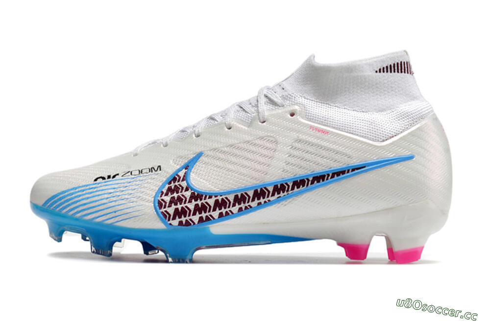 Men's Nike Air Zoom Mercurial Superfly 9 Elite FG Firm Ground High-Tops Football Boots - Grey/Blue/Red 0