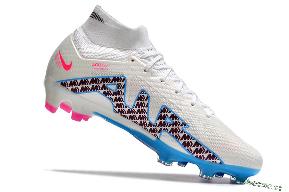 Men's Nike Air Zoom Mercurial Superfly 9 Elite FG Firm Ground High-Tops Football Boots - Grey/Blue/Red 4