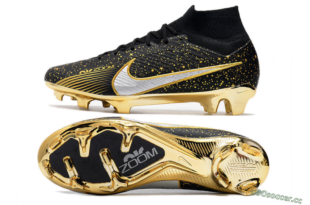 Men's Nike Air Zoom Mercurial Superfly 9 Elite FG Firm Ground High-Tops Football Boots - Black/Gold 1