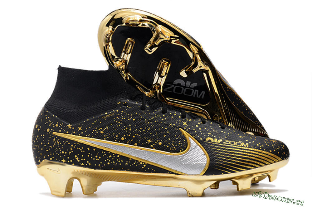 Men's Nike Air Zoom Mercurial Superfly 9 Elite FG Firm Ground High-Tops Football Boots - Black/Gold 2