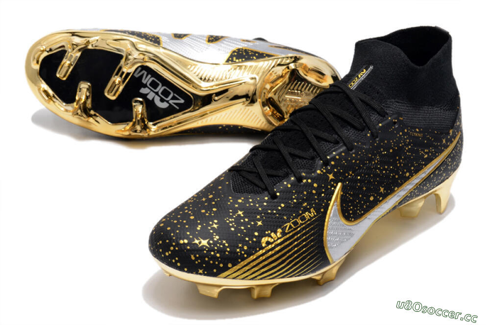 Men's Nike Air Zoom Mercurial Superfly 9 Elite FG Firm Ground High-Tops Football Boots - Black/Gold 3