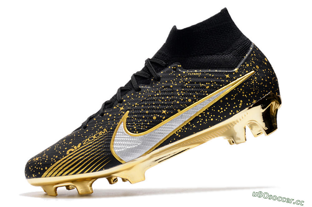 Men's Nike Air Zoom Mercurial Superfly 9 Elite FG Firm Ground High-Tops Football Boots - Black/Gold 5