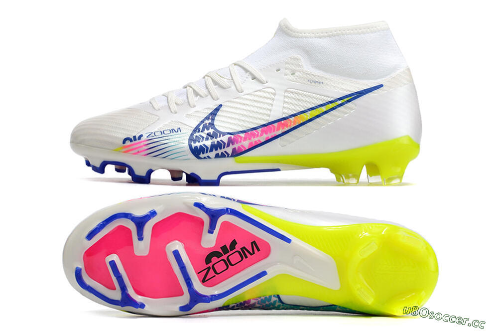 Men's Nike Air Zoom Mercurial Superfly 9 Elite FG Firm Ground High-Tops Football Boots - White/Blue/Pink/Green 1