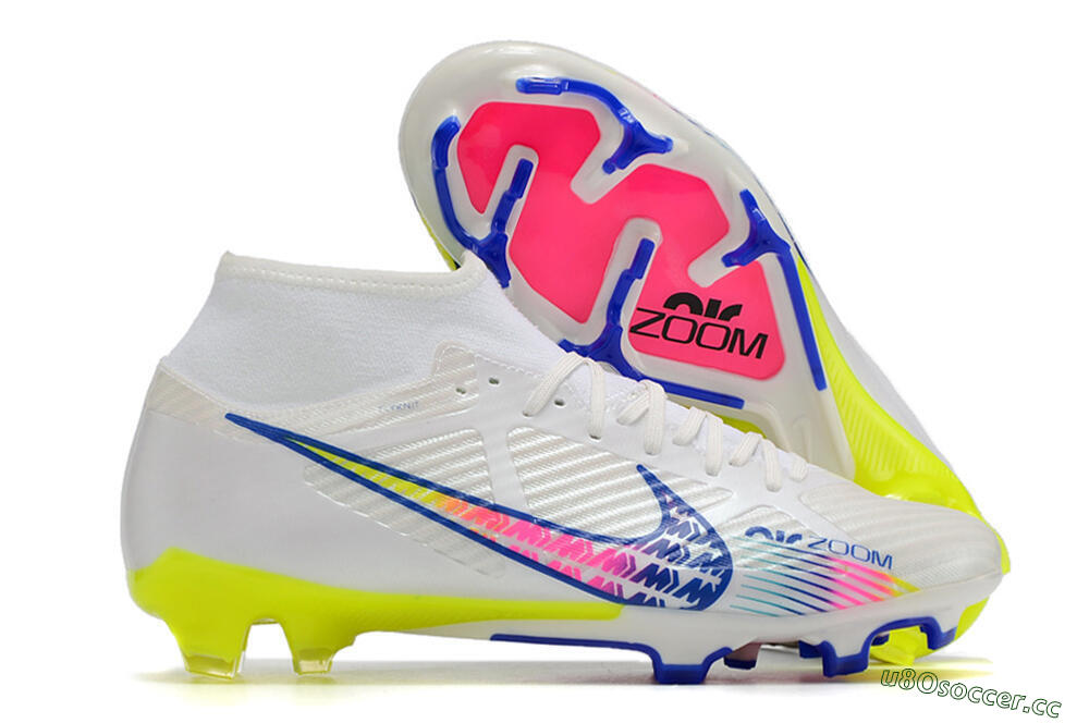 Men's Nike Air Zoom Mercurial Superfly 9 Elite FG Firm Ground High-Tops Football Boots - White/Blue/Pink/Green 2