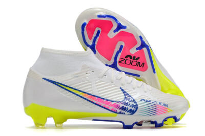 Men's Nike Air Zoom Mercurial Superfly 9 Elite FG Firm Ground High-Tops Football Boots - White/Blue/Pink/Green
