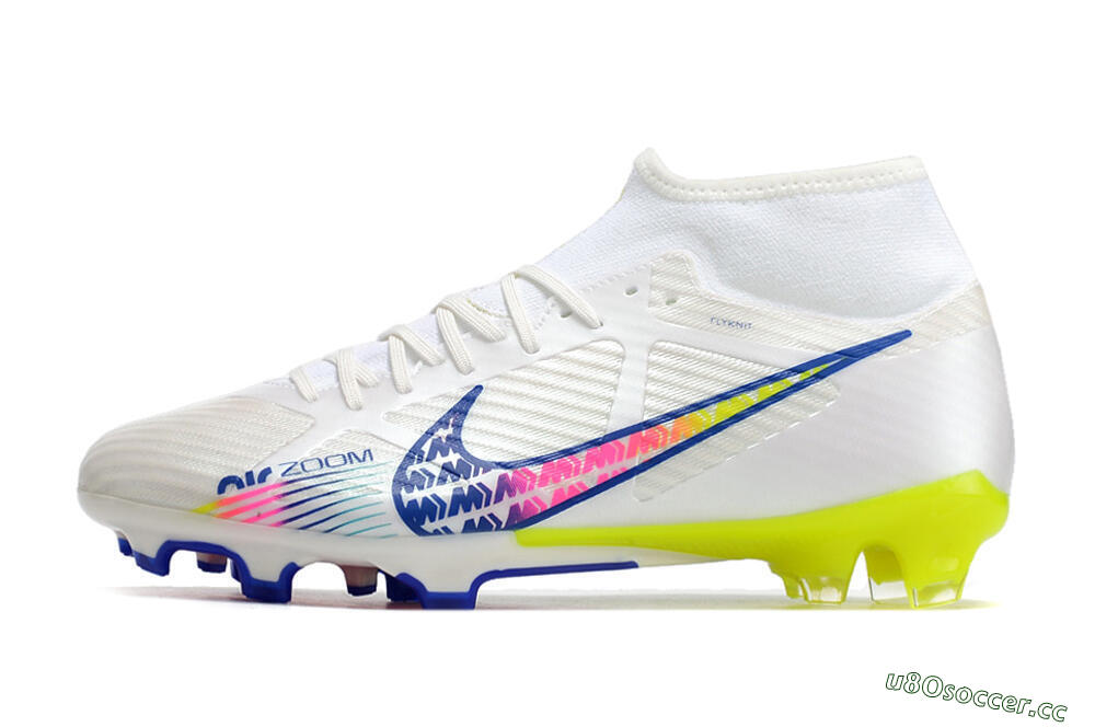 Men's Nike Air Zoom Mercurial Superfly 9 Elite FG Firm Ground High-Tops Football Boots - White/Blue/Pink/Green 0