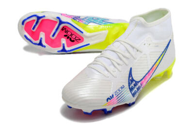 Men's Nike Air Zoom Mercurial Superfly 9 Elite FG Firm Ground High-Tops Football Boots - White/Blue/Pink/Green