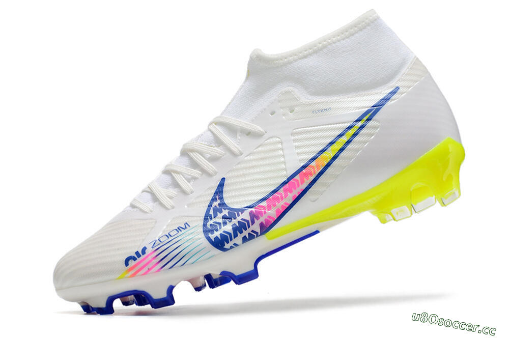 Men's Nike Air Zoom Mercurial Superfly 9 Elite FG Firm Ground High-Tops Football Boots - White/Blue/Pink/Green 5