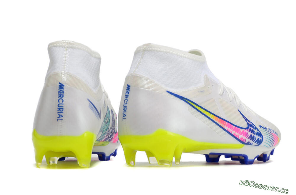 Men's Nike Air Zoom Mercurial Superfly 9 Elite FG Firm Ground High-Tops Football Boots - White/Blue/Pink/Green 6
