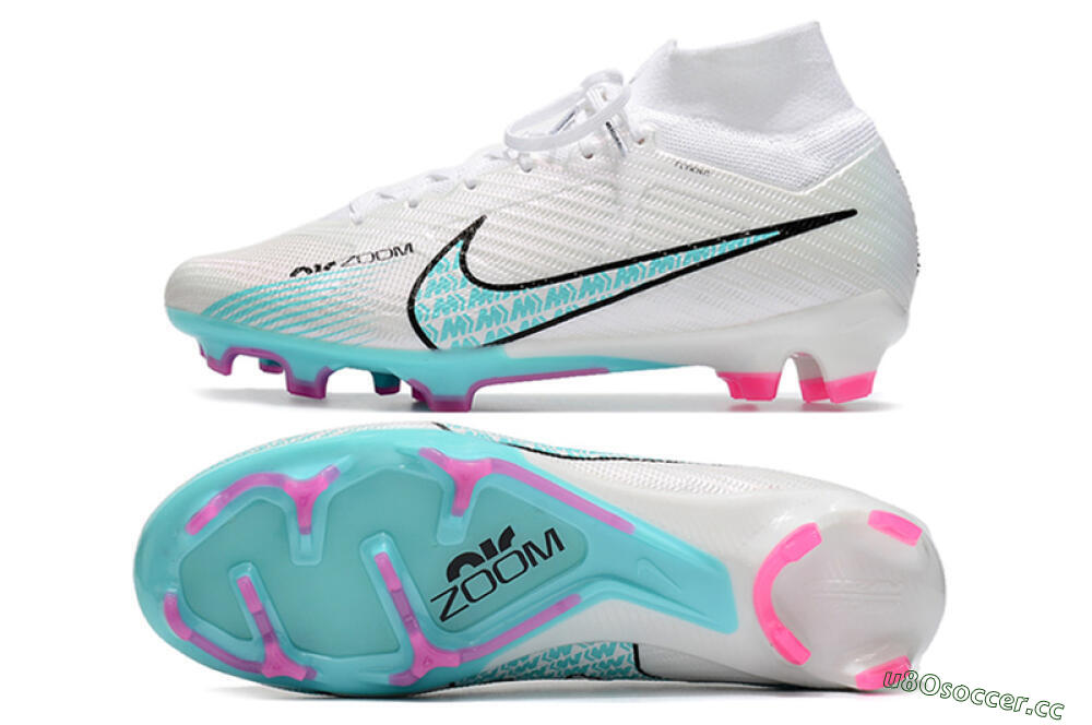 Unisex Nike Air Zoom Mercurial Superfly 9 Elite FG Firm Ground High-Tops Football Boots - White/Blue/Black 1