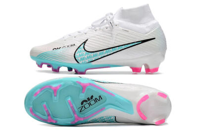 Unisex Nike Air Zoom Mercurial Superfly 9 Elite FG Firm Ground High-Tops Football Boots - White/Blue/Black