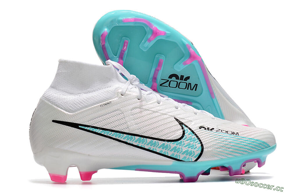 Unisex Nike Air Zoom Mercurial Superfly 9 Elite FG Firm Ground High-Tops Football Boots - White/Blue/Black 2
