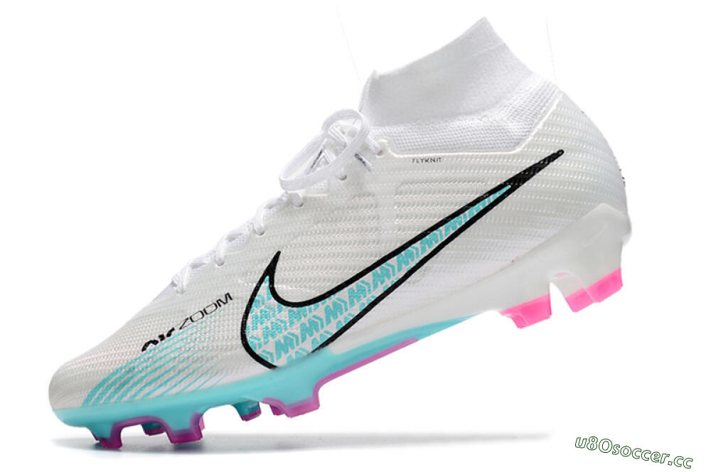 Unisex Nike Air Zoom Mercurial Superfly 9 Elite FG Firm Ground High-Tops Football Boots - White/Blue/Black 5