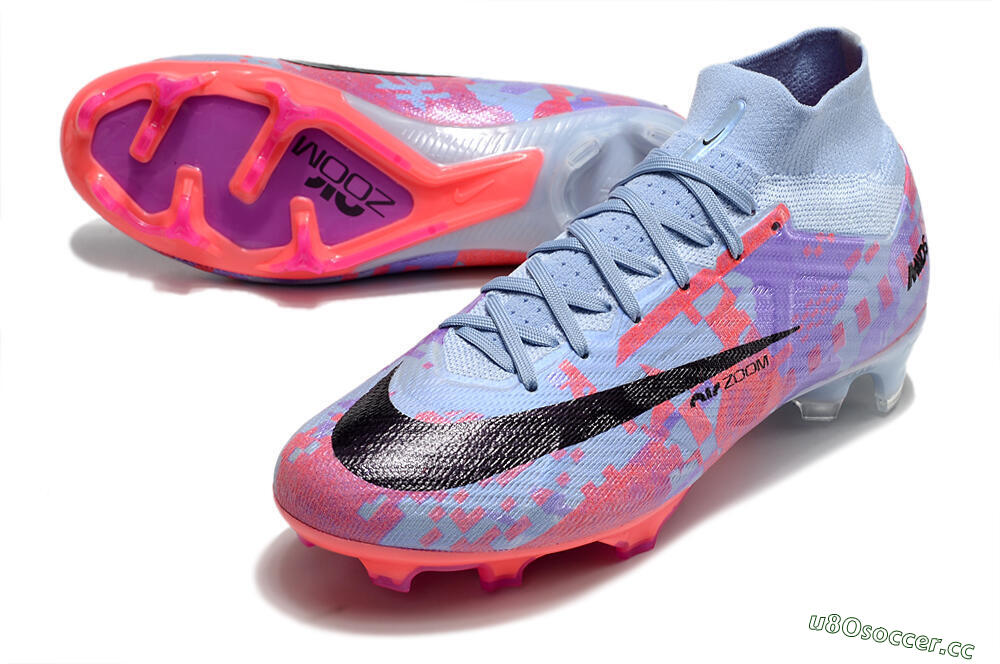 Unisex Nike Air Zoom Mercurial Superfly 9 Elite FG Firm Ground High-Tops Football Boots - Blue/Purple/Pink 3