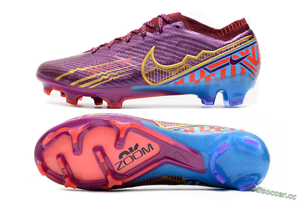 Men's Nike Air Zoom Mercurial Vapor 15 Elite FG Firm Ground Low-Tops Football Boots - Purple/Blue/Gold 1