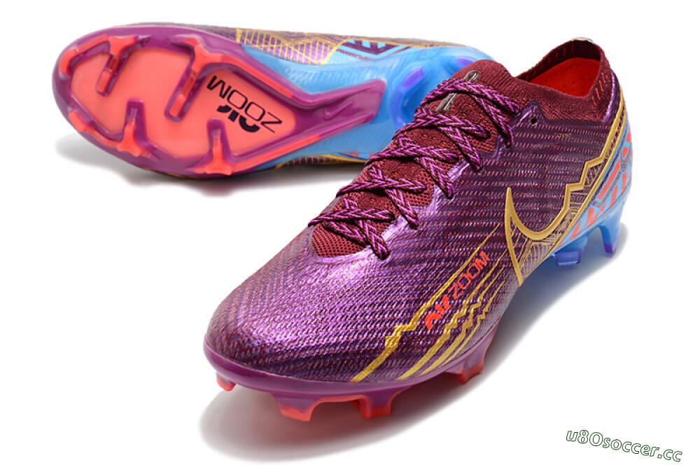 Men's Nike Air Zoom Mercurial Vapor 15 Elite FG Firm Ground Low-Tops Football Boots - Purple/Blue/Gold 3