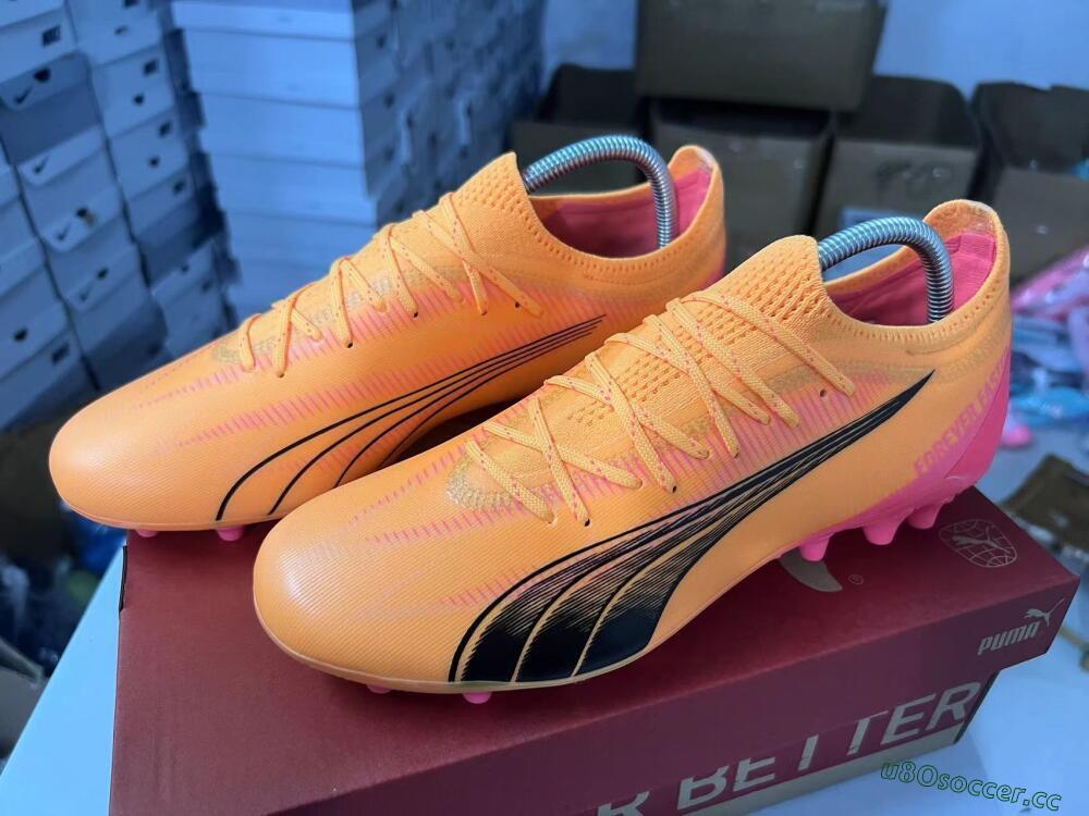 Men's Puma Ultra Ultimate MG Multi Ground Low-Tops Football Boots - Yellow/Black/Pink