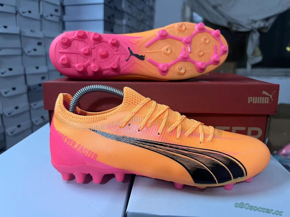 Men's Puma Ultra Ultimate MG Multi Ground Low-Tops Football Boots - Yellow/Black/Pink