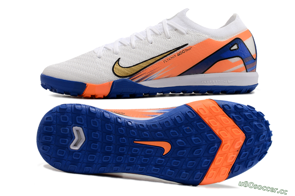 Men's Nike Air Zoom Mercurial Vapor 16 Elite TF Artificial Turf Low-Tops Football Shoes - White/Orange/Blue 4