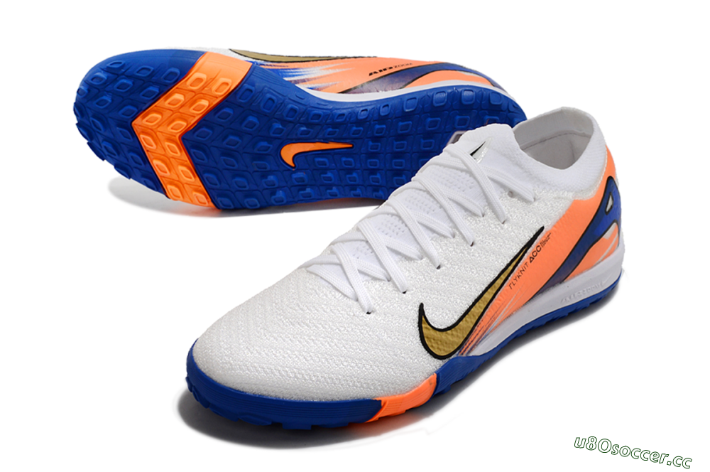 Men's Nike Air Zoom Mercurial Vapor 16 Elite TF Artificial Turf Low-Tops Football Shoes - White/Orange/Blue 3