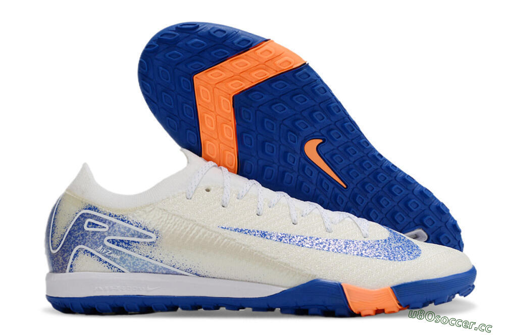 Men's Nike Air Zoom Mercurial Vapor 16 Elite TF Artificial Turf Low-Tops Football Shoes - White/Blue/Orange 2