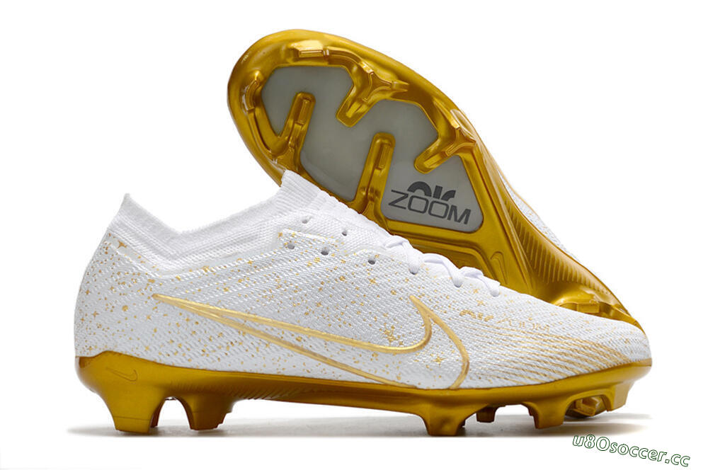 Men's Nike Air Zoom Mercurial Vapor 15 Elite FG Firm Ground Low-Tops Football Boots - White/Gold 2