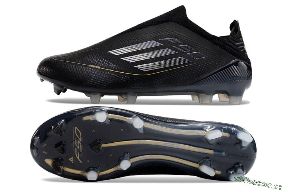 Unisex Adidas F50+ Adizero FG Firm Ground Low-Tops Football Boots - Black/Purple/Gold 1