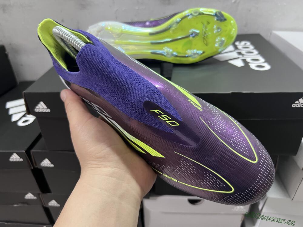 Unisex Adidas F50+ Adizero FG Firm Ground Low-Tops Football Boots - Purple/Yellow/Blue