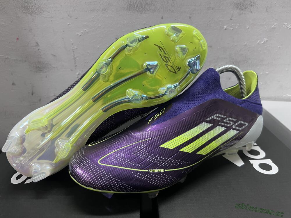 Unisex Adidas F50+ Adizero FG Firm Ground Low-Tops Football Boots - Purple/Yellow/Blue