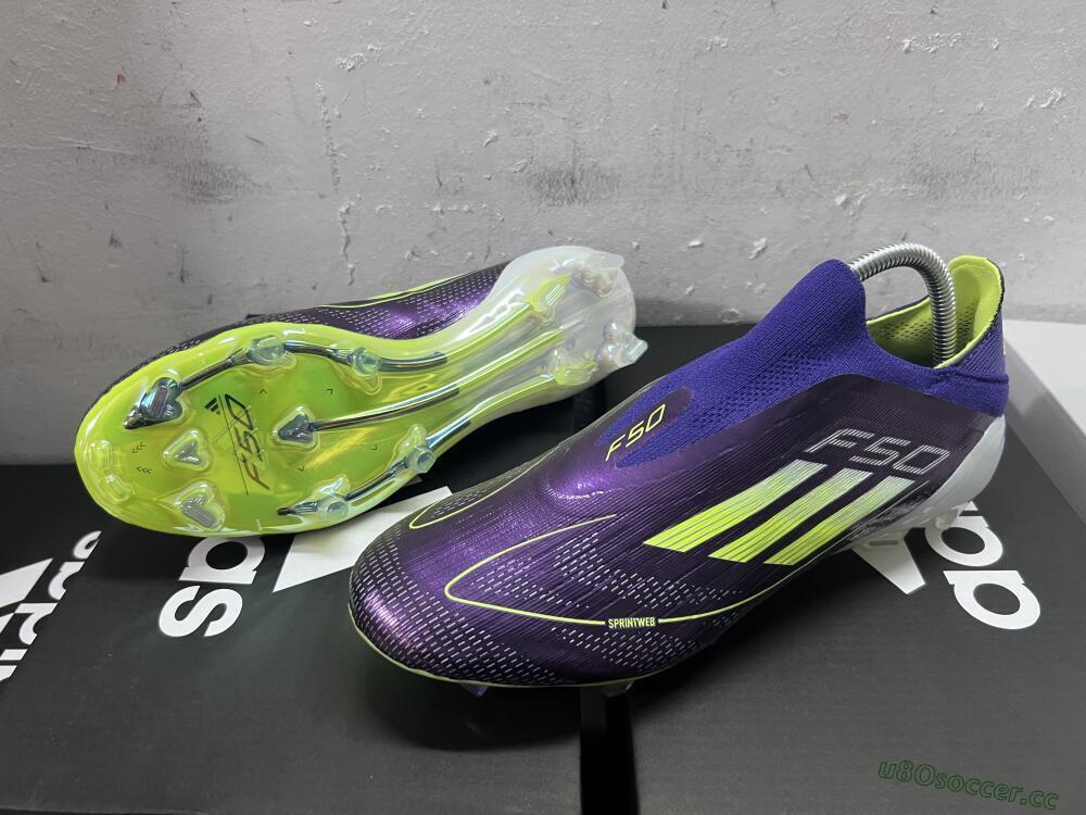 Unisex Adidas F50+ Adizero FG Firm Ground Low-Tops Football Boots - Purple/Yellow/Blue