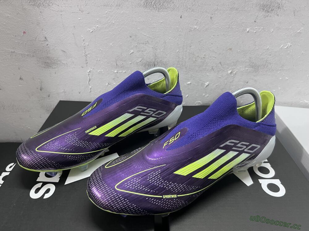 Unisex Adidas F50+ Adizero FG Firm Ground Low-Tops Football Boots - Purple/Yellow/Blue