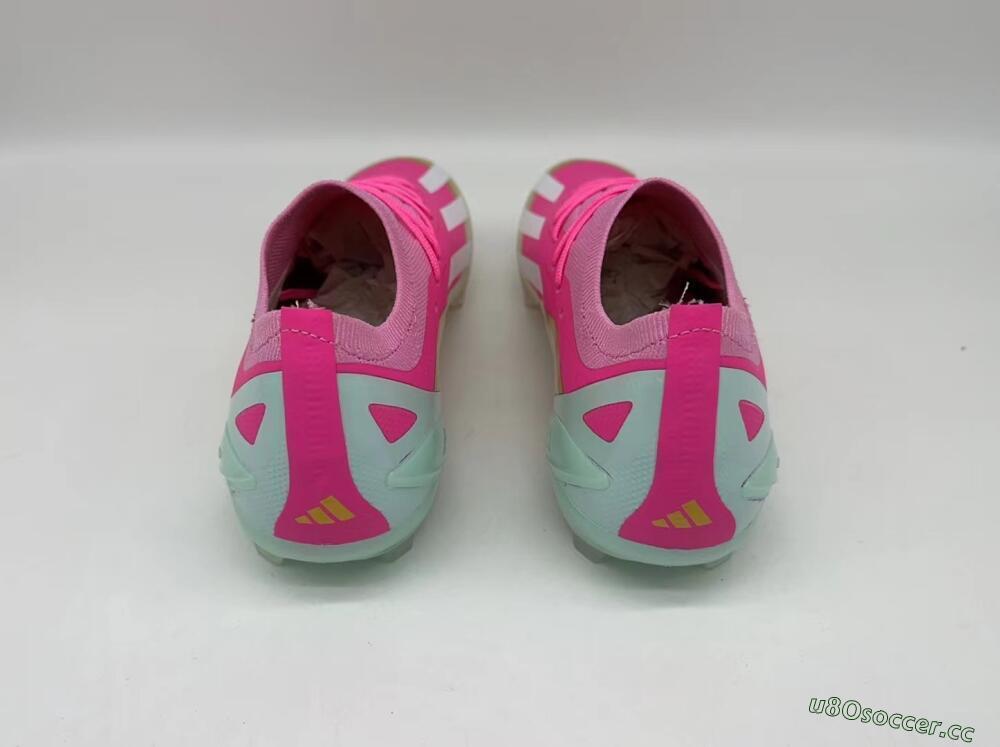 Men's Adidas X Crazyfast+ Laceless FG Firm Ground Low-Tops Football Boots - Pink/White/Gold/Jade