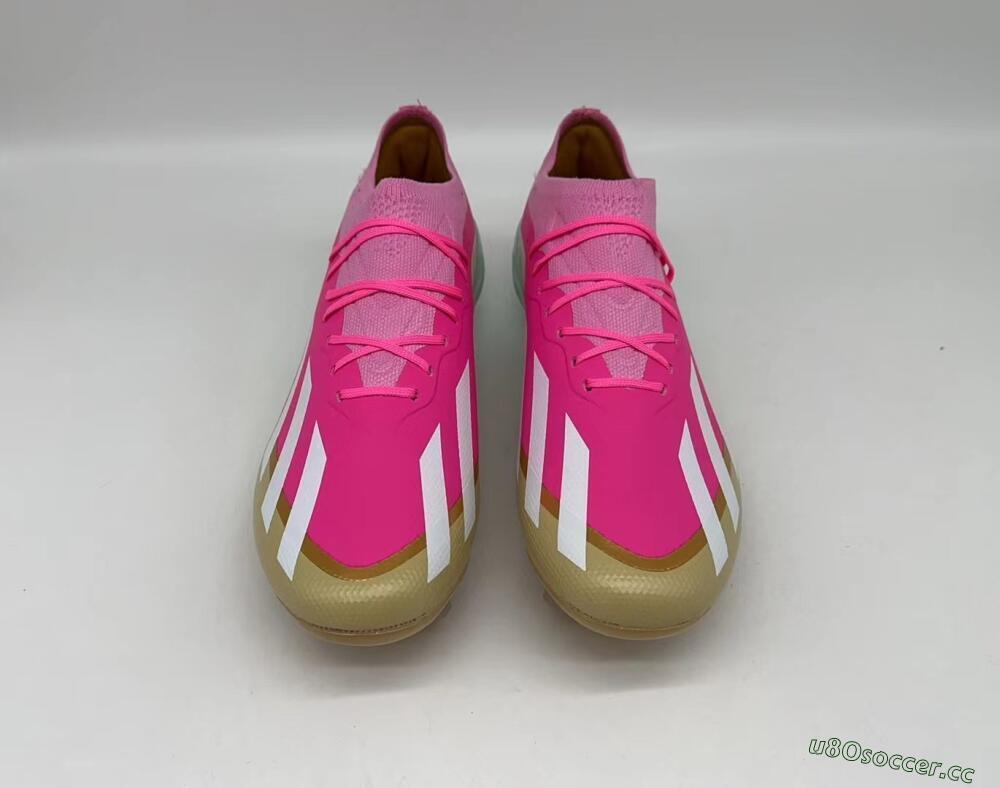 Men's Adidas X Crazyfast+ Laceless FG Firm Ground Low-Tops Football Boots - Pink/White/Gold/Jade